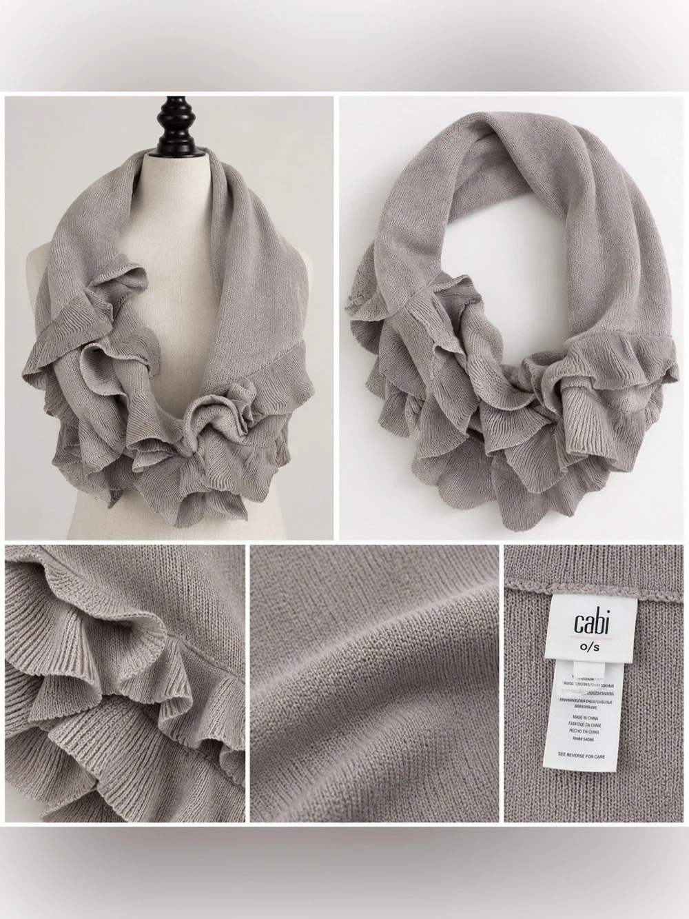 CAbi Ruffle Infinity Scarf in Taupe